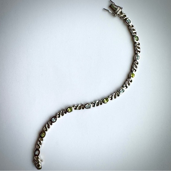 Blue TOPAZ & Green PERIDOT Oval 4x3mm Tennis BRACELET Sterling SILVER 925 NEW - Picture 4 of 10